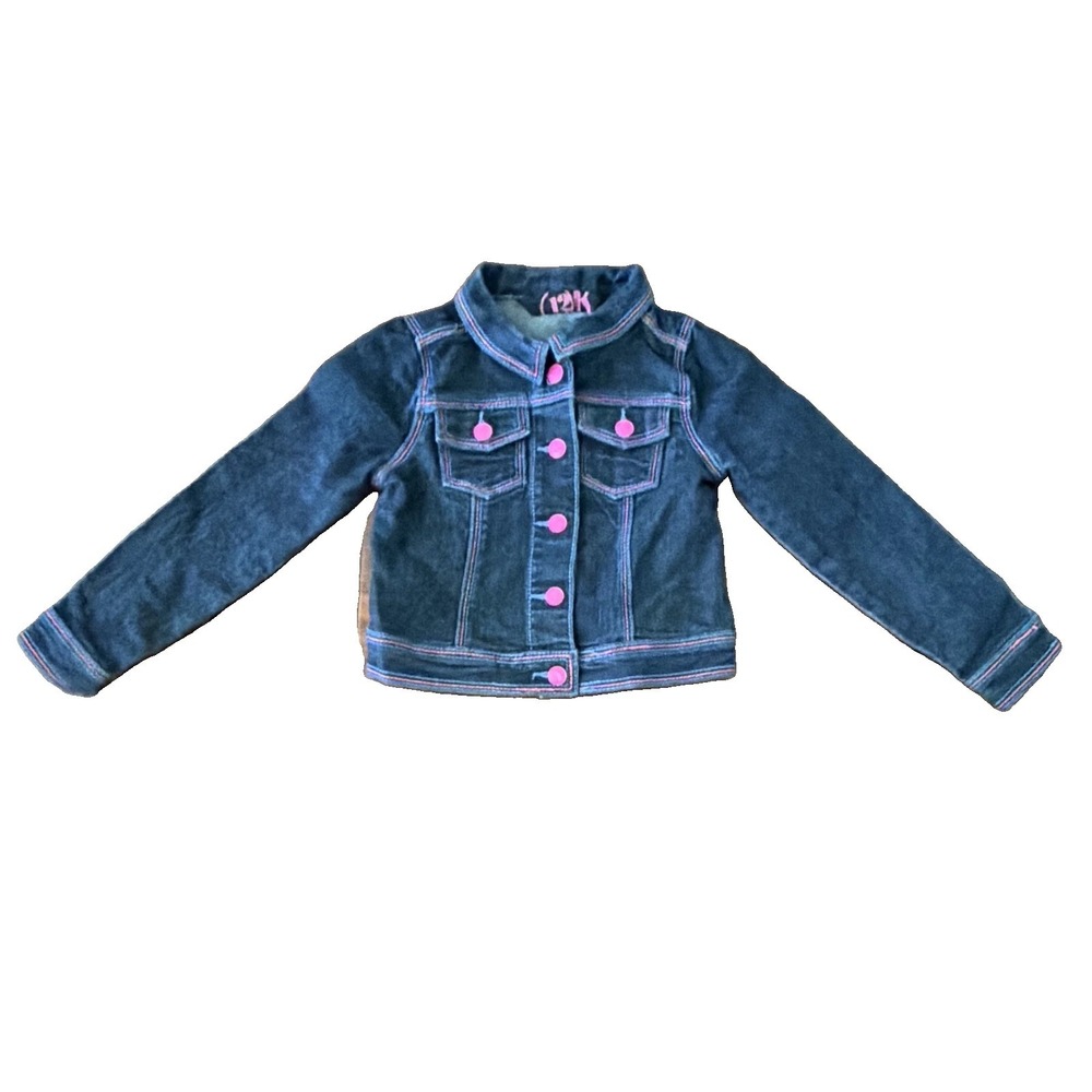 Girls Sz 4 Blue Denim Jacket Pink Snap Buttons Contrast Stitching Pockets 12K